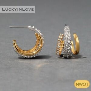 ALEXIS BITTAR •  Floating Brut Gunmetal Gold Huggie Stud Earrings